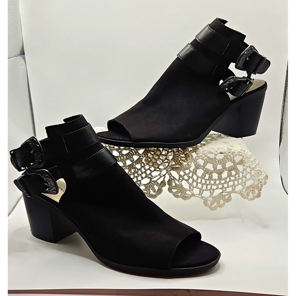 American Eagle Women's Black Faux Suede Open Toe Ankle Strap Sandals 9